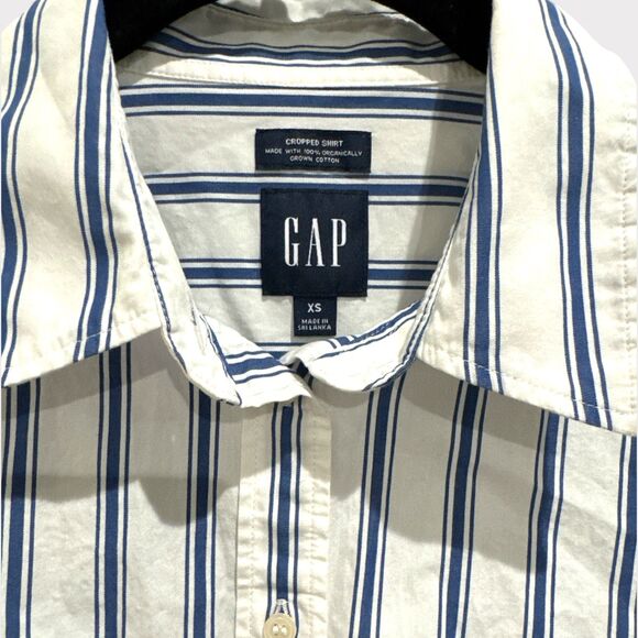 GAP Striped Cropped Button-Up Shirt – Blue & White, Size XS - Picture 3 of 4